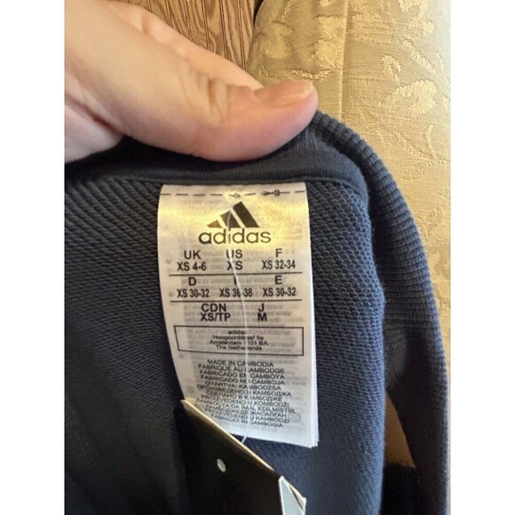 Adidas Sweatshirt womens Essentials Crewneck Logo Colorblock Blue & Tan NWT XS - Picture 10 of 11